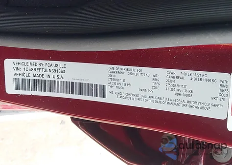 2020 Ram 1500 Big Horn 4X4 5'7 Box z USA, uszkodzony, nr VIN 1C6SRFFT2LN391363